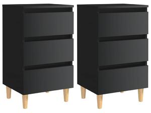 VidaXL 805902 Bed Cabinets & Wood Legs 2 pcs High Gloss Black 40x35x69 cm