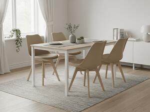 Blagovaonski set 1 + 4, bijeli stol TESSA 120x60 cm dekor hrast + bež stolica BALI MARK s bukovim nogama