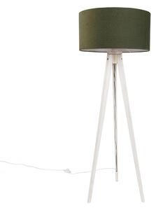 Vloerlamp tripod wit met stoffen kap donkergroen 50cm - Tripod Classic