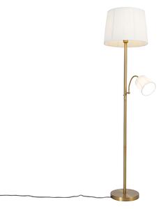 Klasična podna lampa, brončana tkanina, bijela sa lampom za čitanje - Retro