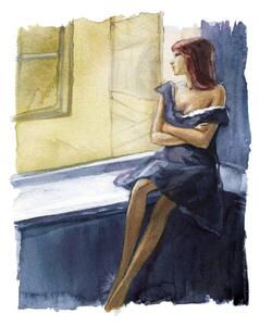 Ilustracija A young woman in a blue, juliawhite