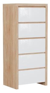 Komoda Nolroma 106, Sonoma hrast, Sjajna bijela, 112.5x56x40.5cm