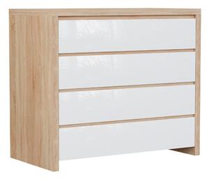 Komoda Nolroma 105, Sonoma hrast, Sjajna bijela, 92x105x40.5cm