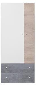 Ormar Omaha J102, Hrast, Bijela, Boja betona, 190x80x50cm, Vrata ormari: Klasična vrata