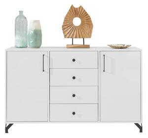 Komoda Omaha L105, Sjajno bijela, Bijela, 85x140x40cm