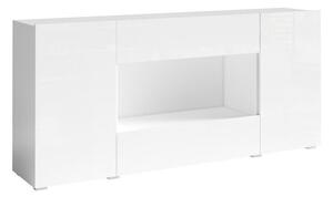 Komoda Austin V100, Sjajno bijela, S ladicama, S vratima, 85x182x38cm