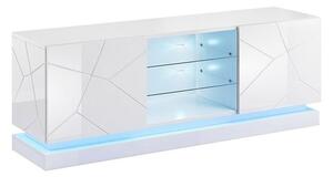 TV stol Charlotte 127, Sjajno bijela, Bijela, 57x160x40cm