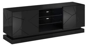 TV stol Charlotte 127, Sjajno crna, Crna, 57x160x40cm