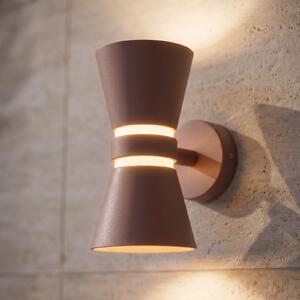 Lucande Meravi vanjska zidna LED svjetiljka, smeđa, s dvije svjetiljke, IP44, Smeđa / hrđa, Aluminij