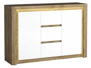 Komoda Etrmona 106, Ribbeck hrast, Sjajno bijela, 98x144x41cm
