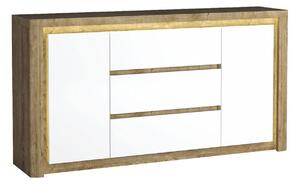 Komoda Etrmona 107, Ribbeck hrast, Sjajno bijela, 98x184x41cm