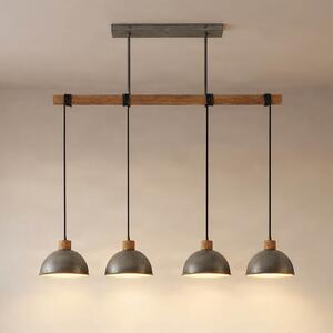 Lindby viseća lampa Durbis, 116 cm, 4 žarulje, siva, drvo, E27, prigušiva, Sivo, Dnevni boravak/blagovaonica, Drvo