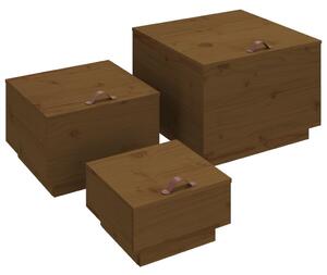 VidaXL Kutije za pohranu s poklopcima 3 kom boja meda masivna borovina