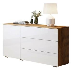 Komoda Sarasota 128, Wotan hrast, Sjajno bijela, 68x111x39cm