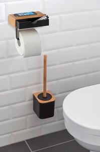 Crni držač za toalet papir s bambusovom podstavom Wenko