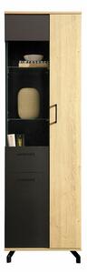 Vitrina Omaha S103, Crna, Lagani hrast, S vratima, 194x60x40cm
