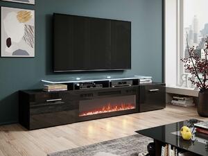 TV stol Charlotte 155, Crna, Sjajno crna, 49x190x37cm
