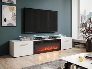 TV stol Charlotte 155, Sjajno bijela, Bijela, 49x190x37cm