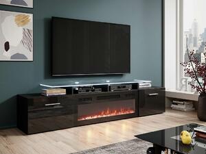 TV stol Charlotte 155, Sjajno crna, Crna, 49x190x37cm