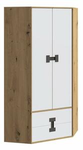 Kutni ormar Florevi 114, Artisan hrast, Mat bijela, 191x88x88cm