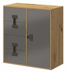 Komoda Florevi 103, Sjajno siva, Artisan hrast, 86x80x40cm