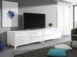 TV stol Nashville 128, Sjajno bijela, Bijela, 43x200x45cm