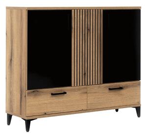 Komoda Camcate 103, Hrast, Sjajno crna, 106x124.5x39cm