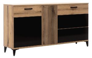 Komoda Camcate 102, Hrast, Sjajno crna, 84x156.5x39cm