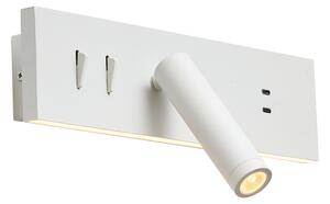 Moderna bijela podesiva zidna svjetiljka s USB-C priključkom, uklj. LED - Modric