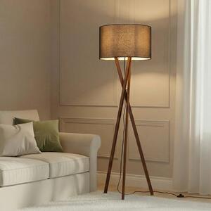 Lucande podna lampa Auriane, tronožac, crna, tkanina, 160 cm, Drvo, Dnevni boravak/blagovaonica, Tkanina / tekstil, tronožac
