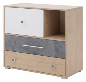 Komoda Omaha U120, Boja betona, Hrast, Bijela, 82x90x40cm