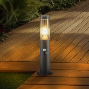 Lindby postolna lampa Statius, antracit, željezo, senzor, 45 cm, Crno, Metal