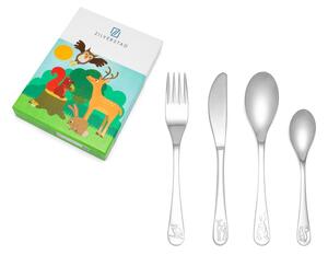 Dječji pribor za jelo 4 kom od nehrđajućeg čelika u srebrnoj boji Forest Animals – Zilverstad