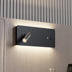Lucande LED zidna lampa Kimo, 32 cm, crna, aluminij, USB, Crno, Dnevni boravak/blagovaonica, Metal