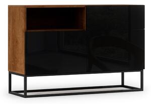 Komoda Elyria A100, Artisan hrast, Sjajno crna, 80x120x40cm