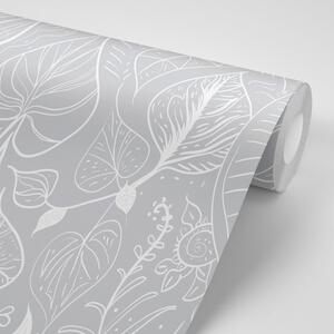 Tapeta magični listovi u sivom dizajnu