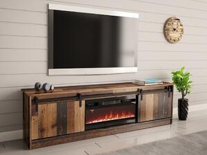 TV stol Charlotte 165, Ostarjelo drvo, Crna, 57x200x35cm