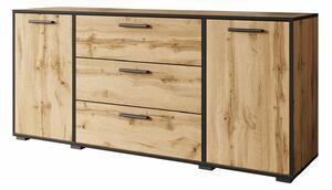 Komoda Sarasota 174, Wotan hrast, Crna, 68x150x40cm