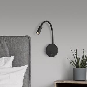 LED zidno svjetlo za čitanje Lyon, fleksibilna ruka, prekidač, crna