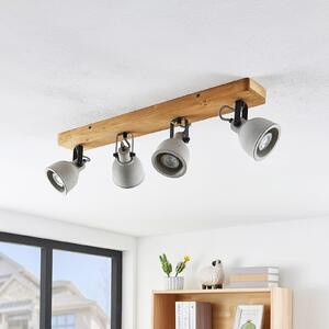 Lindby Spot Mitis, 70 cm, 4 plamena, siva, drvo, beton, GU10, prigušiva, Drvo, Dnevni boravak/blagovaonica, Drvo