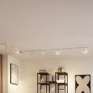 Lindby Sustav tračnica 48 V Lumaro, spotovi, 7 žarulja, bijela, Ø4cm, prigušiva, prigušiva, Bijela, Dnevni boravak/blagovaonica, Aluminij, Strop s više plamena