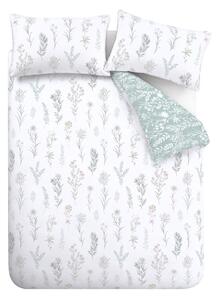 Bijela/zelena pamučna posteljina za krevet za jednu osobu 135x200 cm Wild Flowers – Bianca