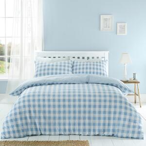 Plava posteljina za krevet za jednu osobu 135x200 cm Seersucker Gingham Check – Catherine Lansfield