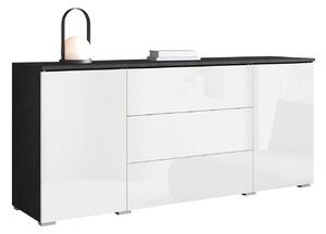 Komoda Sarasota 142, Matera siva, Sjajno bijela, 66x150x40cm