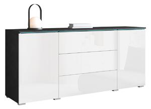Komoda Sarasota 142, Matera siva, Sjajno bijela, 66x150x40cm