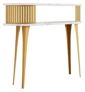 Konzola Sordore 112, Bijeli mramor, Zlatno, 86x100x25cm