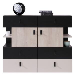 Komoda Omaha H107, Hrast, Crna, Beige, 90x110x40cm