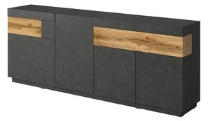 Komoda Livlore 101, Matera siva, Wotan hrast, 84.4x218.7x40.3cm