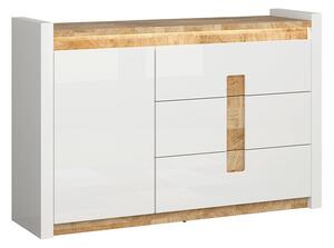 Komoda Cirevai 100, Sjajno bijela, Vestminsterski hrast, 96.5x147x41cm