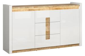 Komoda Cirevai 101, Vestminsterski hrast, Sjajno bijela, 96.5x172x41cm